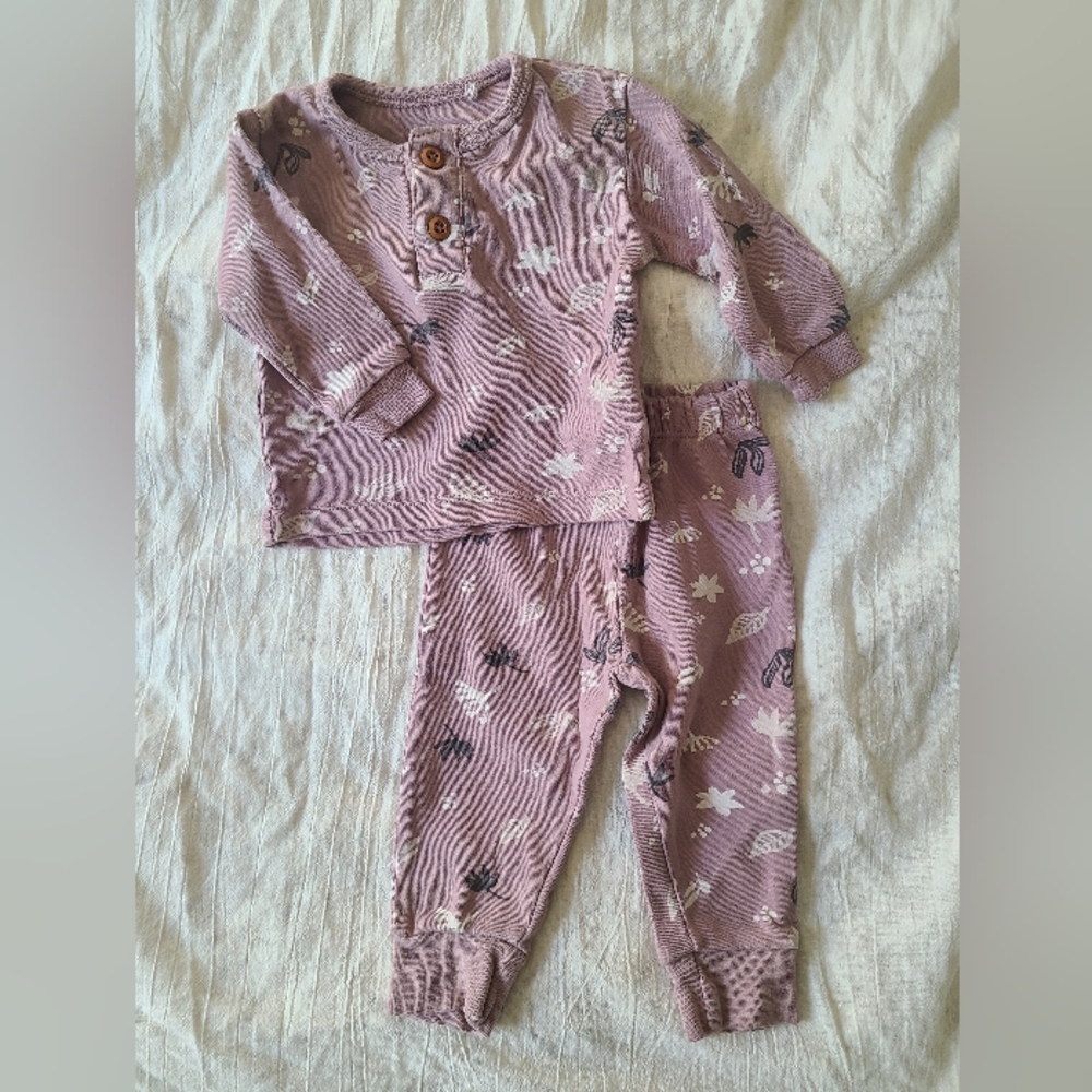 100% Organic Cotton Mauve Floral/Leaf Lounge Set